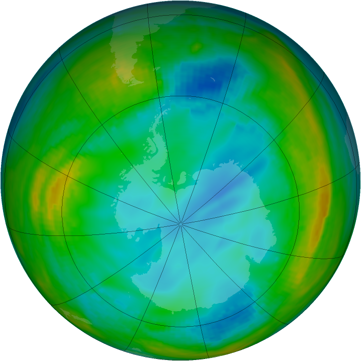 Antarctic ozone map for 19 July 1991